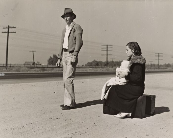 Young Family, Penniless, Hitchhiking On U.S. Highway 99, California, 1935