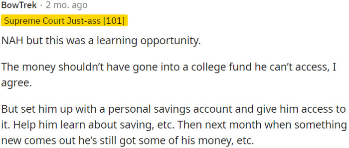 Provide a personal savings account for the child