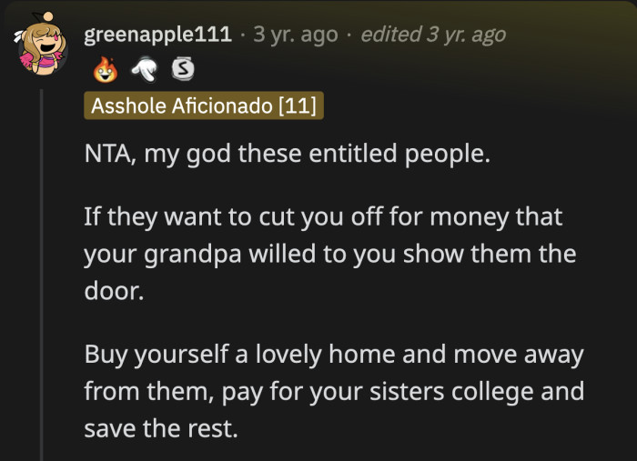 They will never let this issue go until OP gives them money, which she shouldn't do. She should be suspicious if they suddenly change their tune and become nice to her.