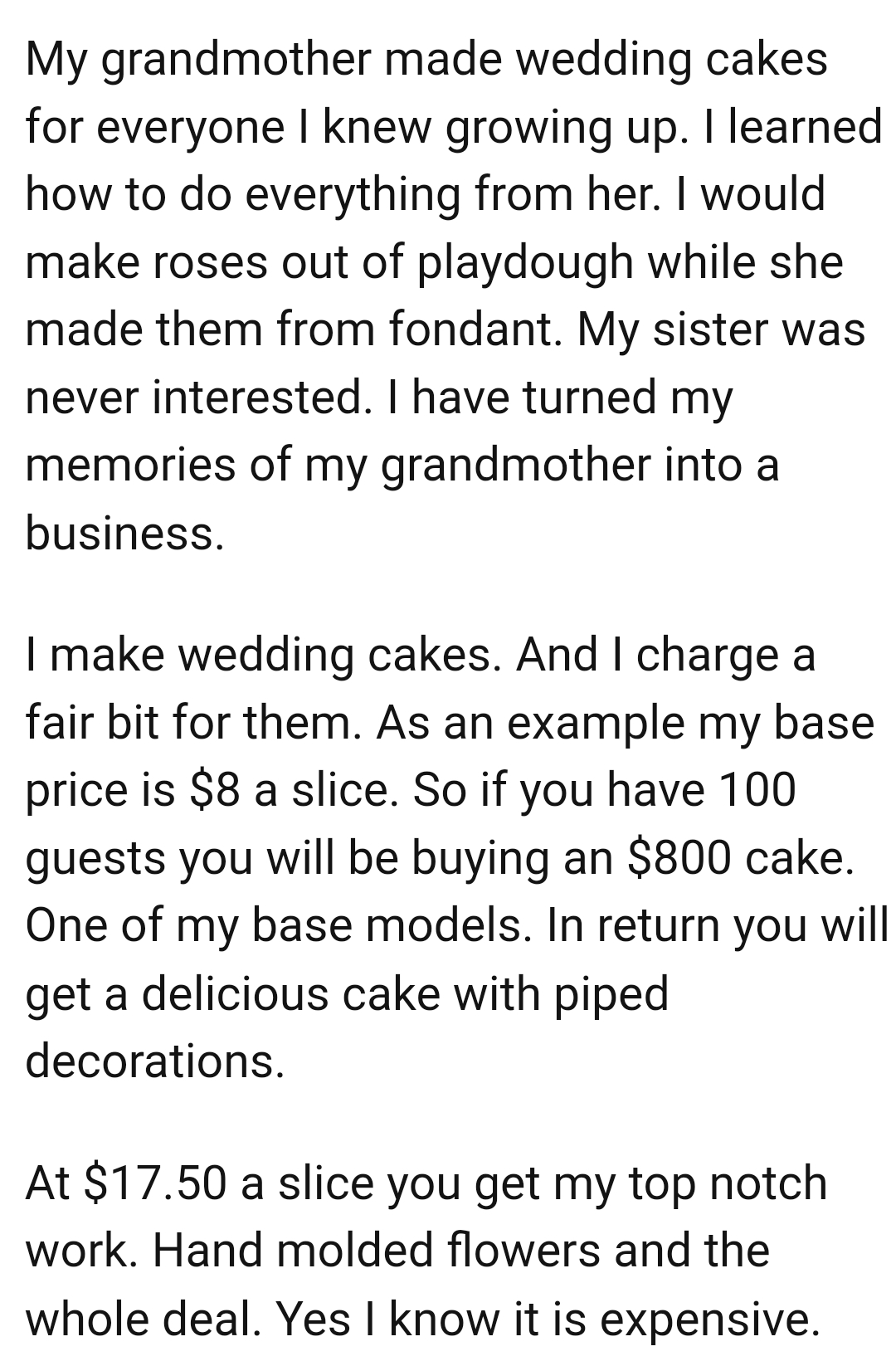 OP had turned the memories of her grandmother into a business