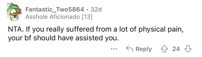 The boyfriend should not have acted that way.