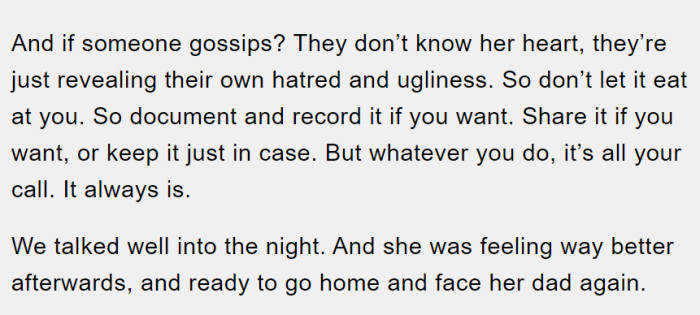 She basically instilled some confidence in her sister and let her know that she still has control over it, even though she was outed.