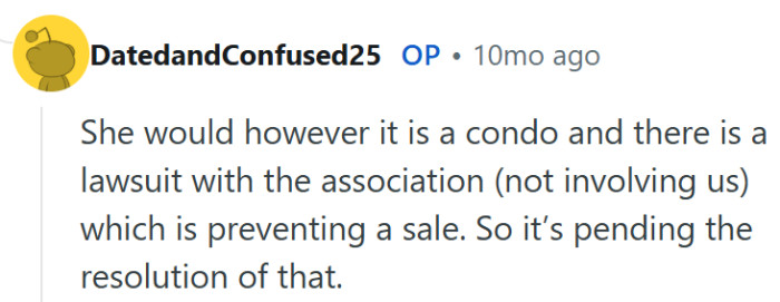 Her plan wasn’t as simple as selling the property right away.