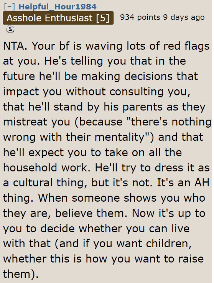 The OP will probably see a lot of red flags from here on.