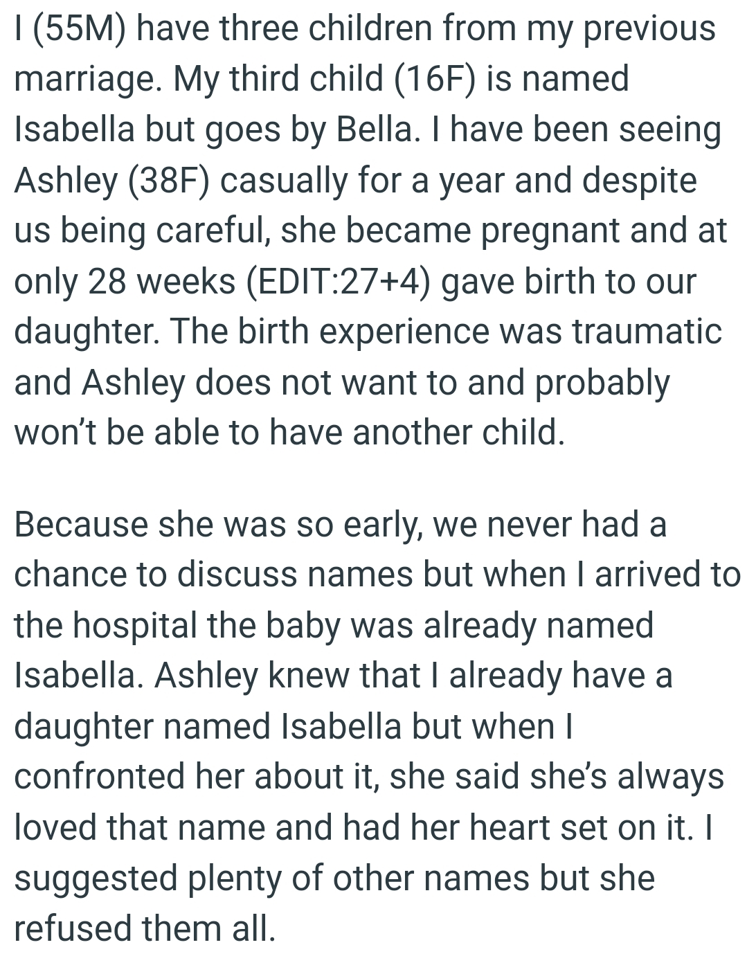 OP's partner does not want to and probably won’t be able to have another child