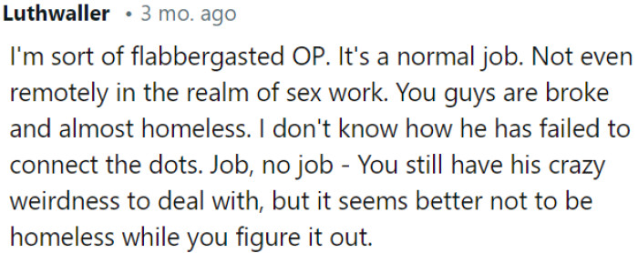 It's a regular job, not related to sex work.