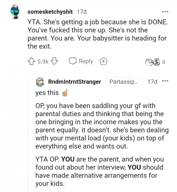 Your babysitter is heading for the exit.