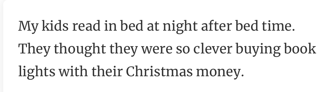 20. Their master plan: Buy book lights with Christmas money, stay up past bedtime—flawless, right?