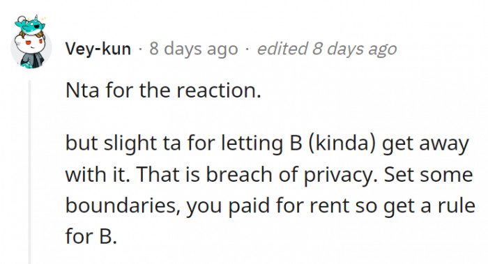 15. The boundaries might be too late now for B, but not too late for OP's current flatmates