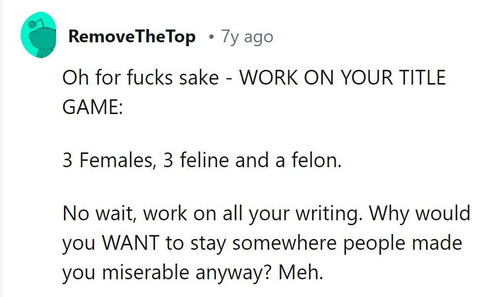 Three Females, Three Felines, and a Felon: A Recipe for Chaos, Comedy, and Cat Calls.