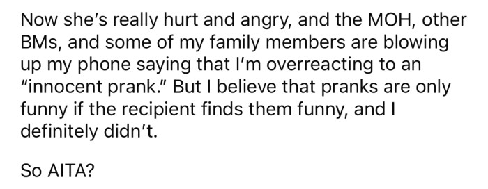 Now she's wondering if she's the a**hole here.