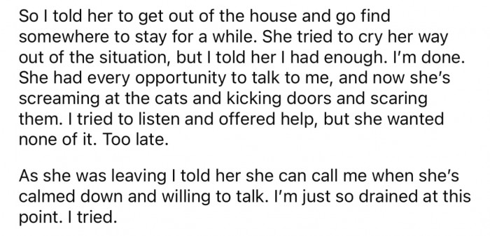 Here's the rest of that update where he explains how he reacted to her.