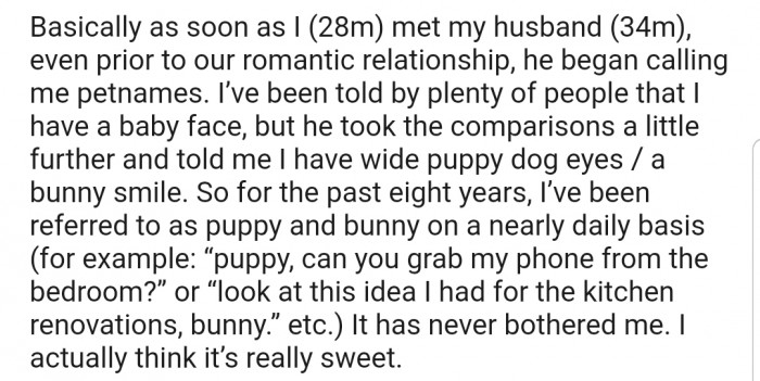 OP explained that for close to a decade, pet names have become the norm in his relationship with his husband