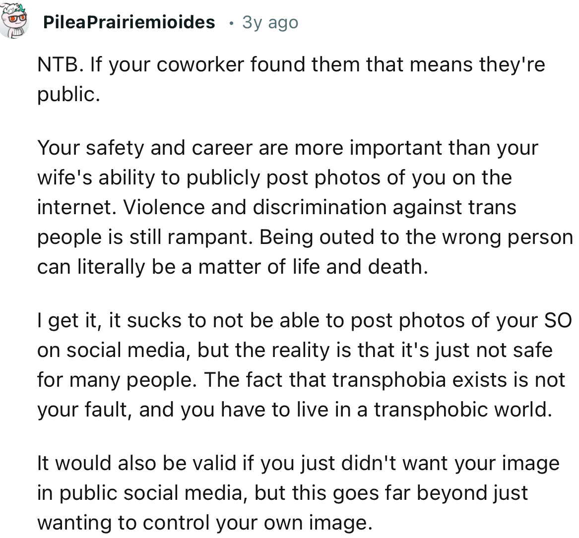 “Your safety and career are more important than your wife's ability to publicly post photos of you on the internet.”