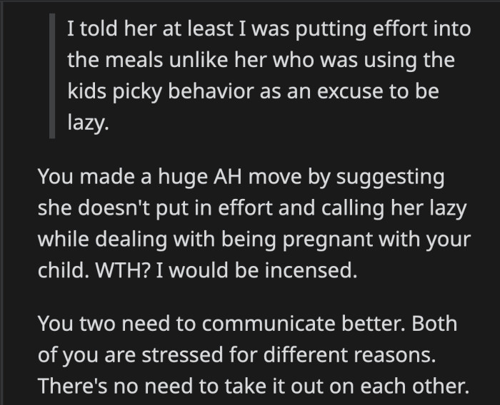 They need to work on their communication before baby number three arrives.