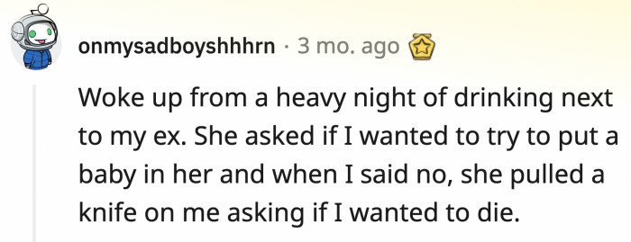 7. In another comment, he shared that he thankfully escaped that dangerous situation. His ex was also physically abusive toward him, and he's going to therapy now to get better.
