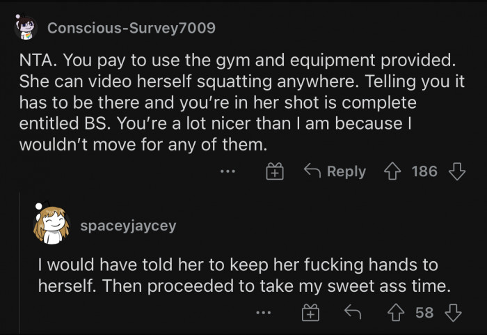 The woman had no right to tell her to move, especially in such an impolite way.