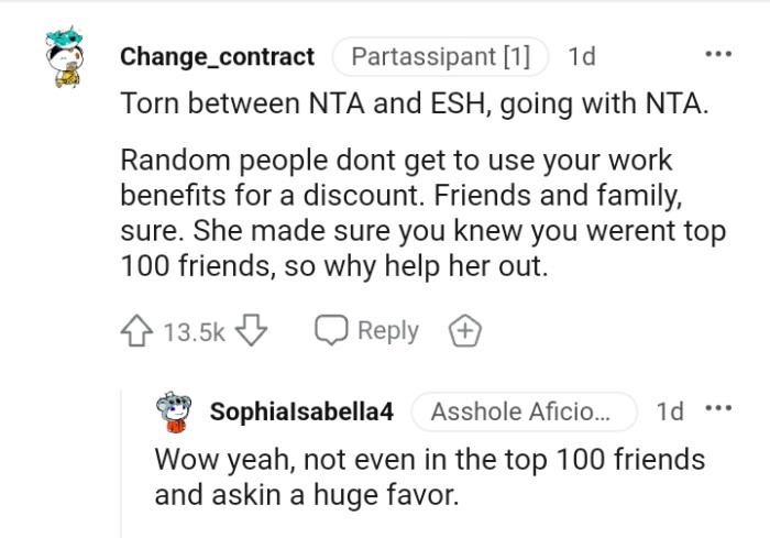 She made the OP knew she wasn't her top friends