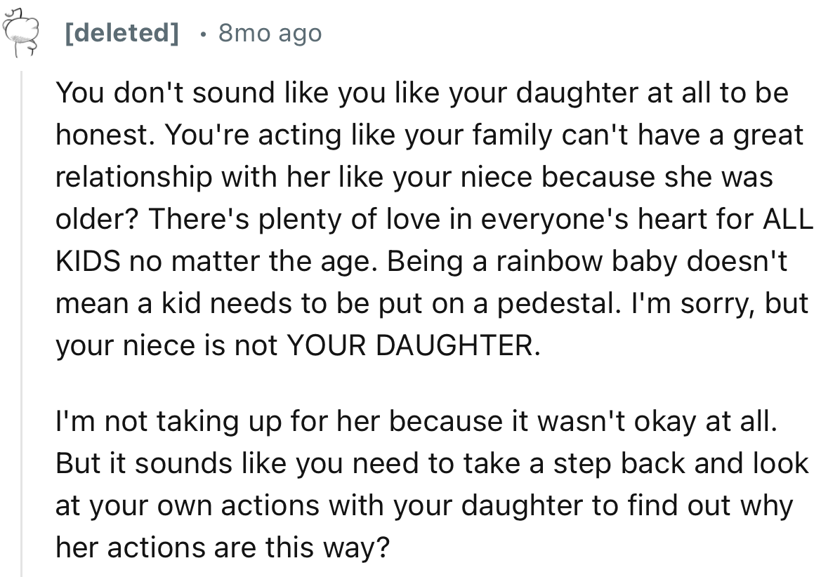 “Being a Rainbow Baby Doesn't Mean a Kid Needs to Be Put on a Pedestal. I'm Sorry, But Your Niece Is Not YOUR DAUGHTER.”