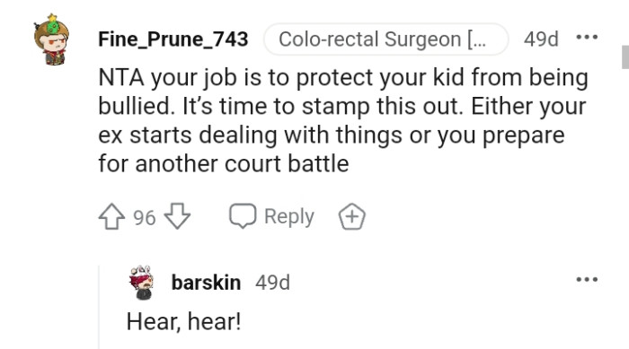 The OP's job is to protect her child