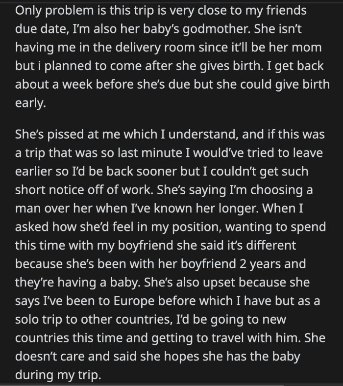 Trish disapproves of OP's boyfriend and their plan to move to a different state in the future