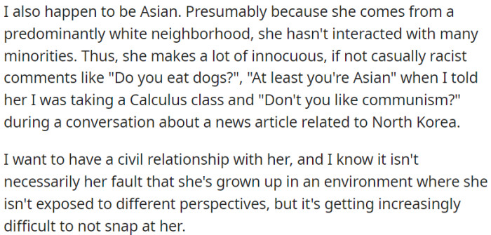 OP's roommate from an affluent background has misconceptions about poverty, financial aid, and public transportation, along with unintentional racist comments due to limited exposure to diversity.