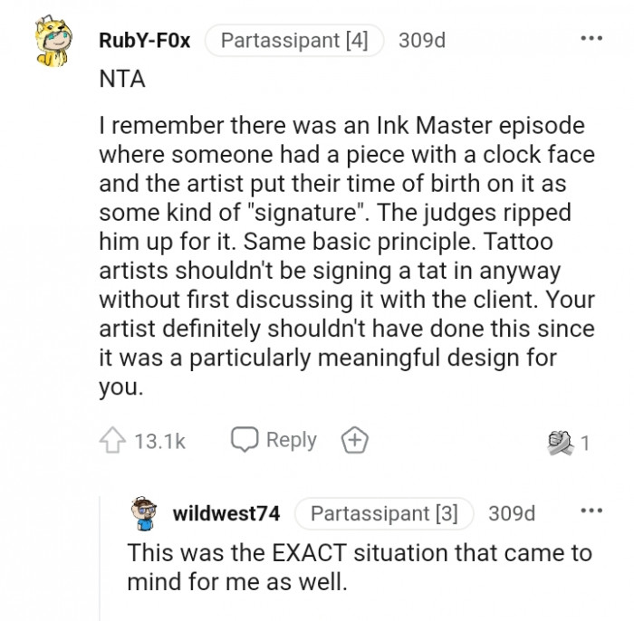 Tattoo artists shouldn't be signing a tat in any way