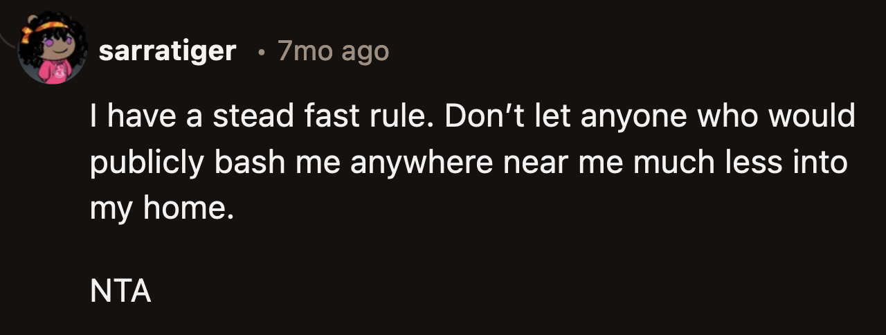 OP only needs to read Kate's insulting Facebook post to reassure herself that she made the right decision. Why should she open her house (and wallet) to someone who dragged her online?
