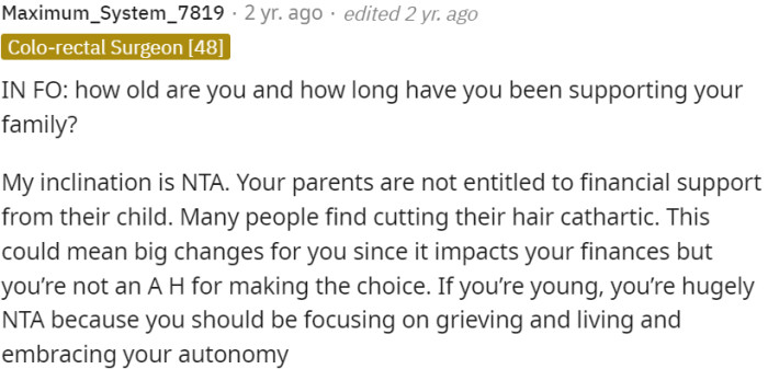 Parents are not entitled to financial support from their child