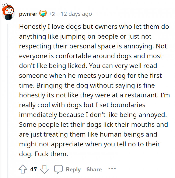 Please keep your dog on a leash and keep them from bothering other people. It is rude.