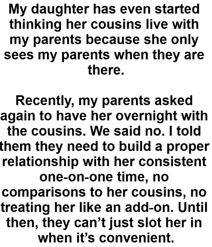 OP told them they need to build a proper relationship with his daughter, which is a consistent one‑on‑one time