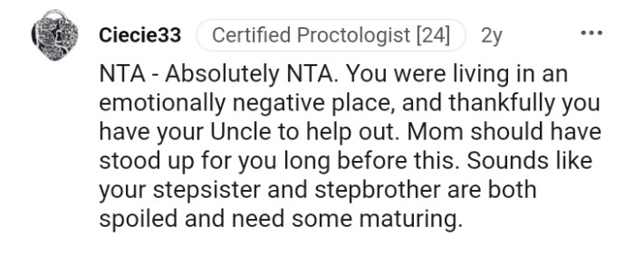 OP's mom should have stood up for her long before this.