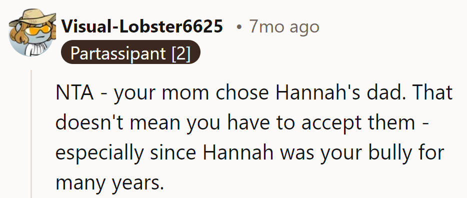 Mom picked her partner, not her kid's bully.