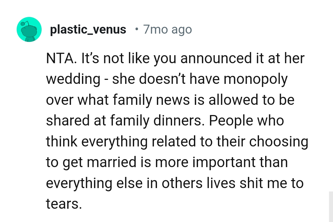 The OP didn't announce a wedding