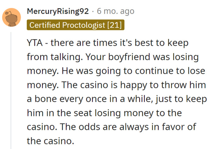 In the casino symphony, she skipped the quiet notes. Boyfriend's losses, but the house always conducts the winning tune.