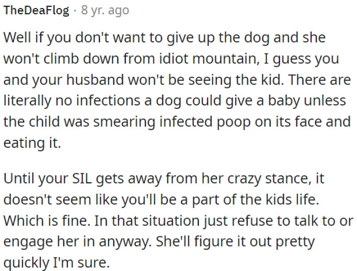 OP needs to stand firm in her decision to keep the dog and not engage with her sister-in-law until the situation changes.