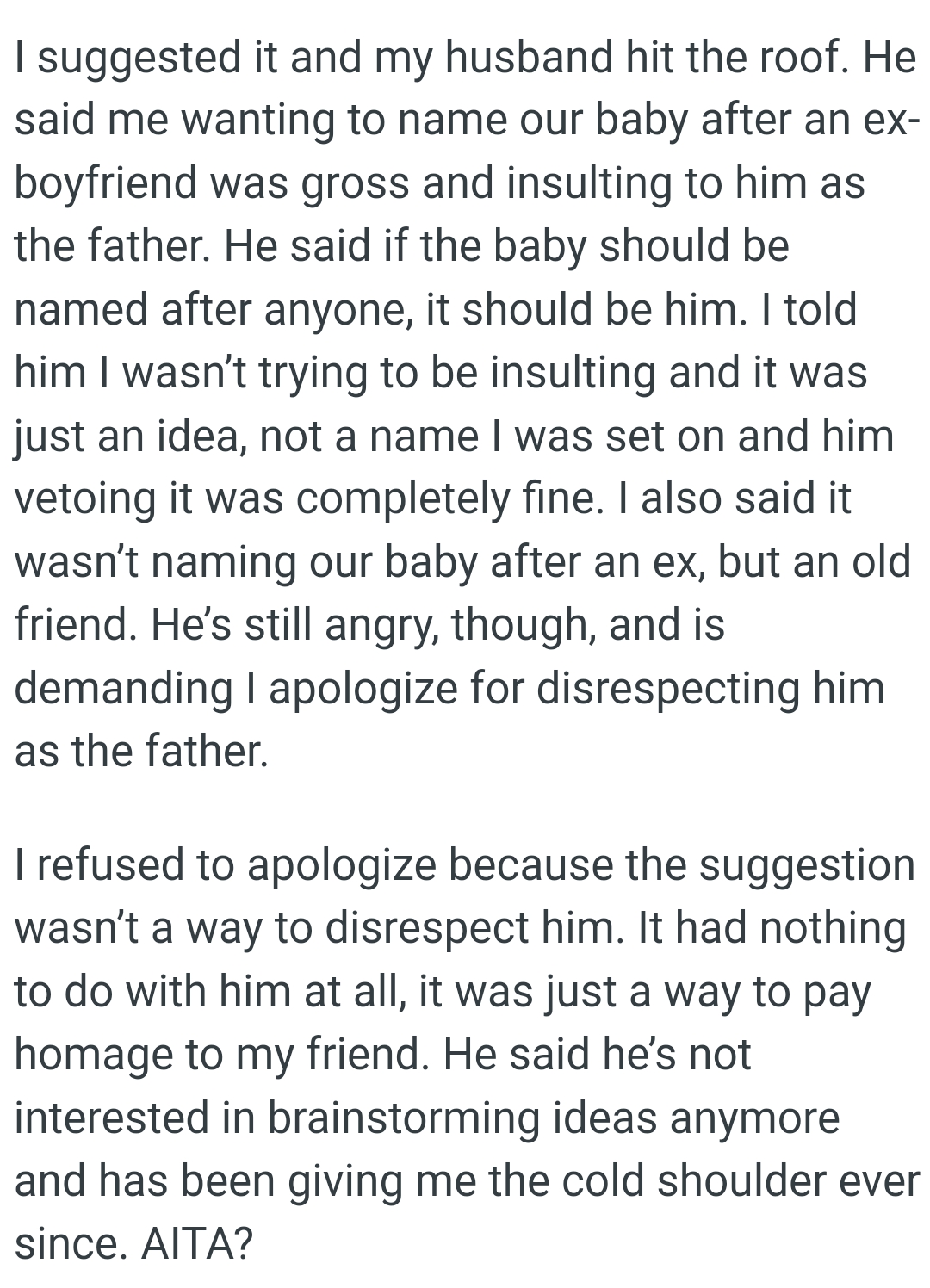 It's Not a Name OP Was Set On, and Her Husband Vetoing It Was Completely Fine