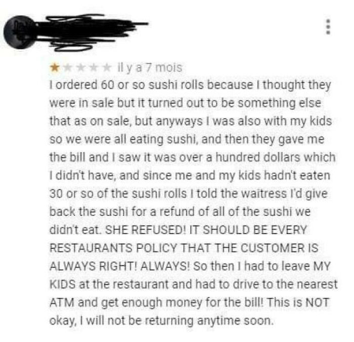 "Classic Oh No Consequences Sunday: Lady Orders Sushi Rolls That Were Not On Sale & Gets Angry She Can’t Return Them For A Refund"