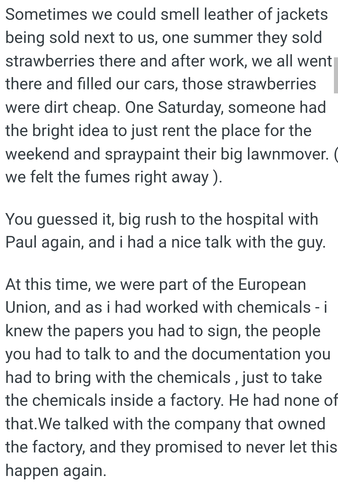 They were part of the European Union, and the OP had worked with chemicals
