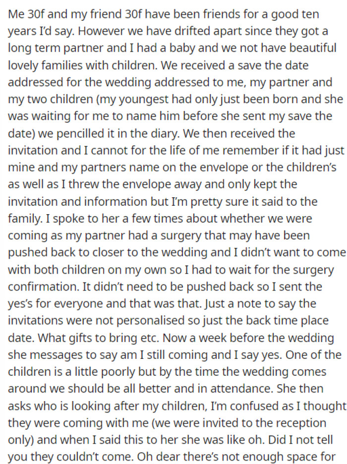OP explains her situation from beginning to end and describes the timeline of events so we understand why she is not attending.