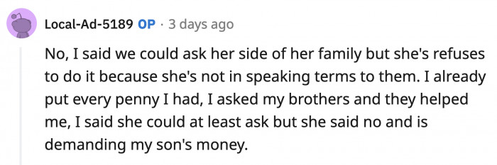 OP says he has done his part, and when he asked Amy to do the same, she refused