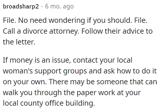 OP has to consult a divorce attorney and follow their guidance.