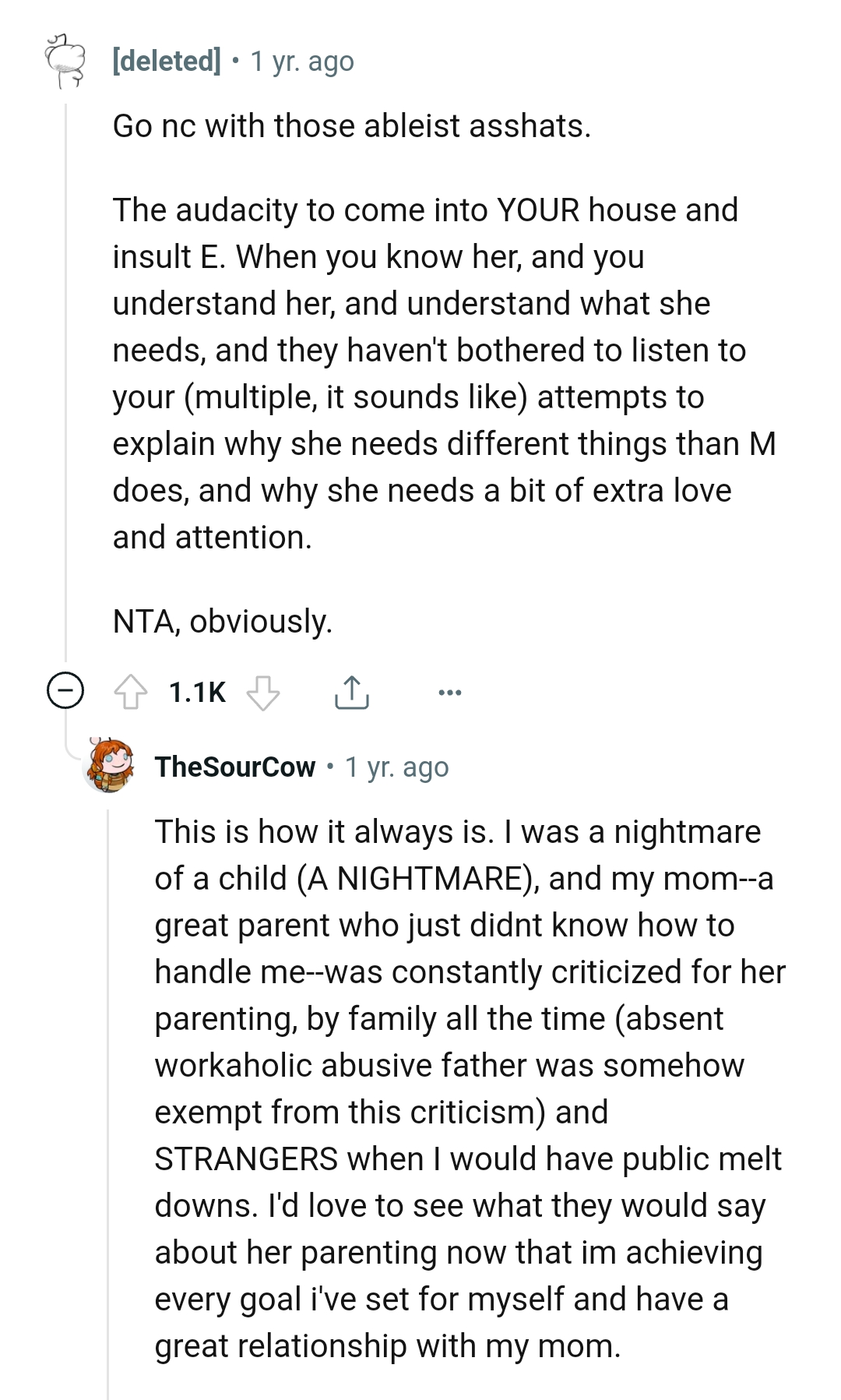 Explaining why she needs different things