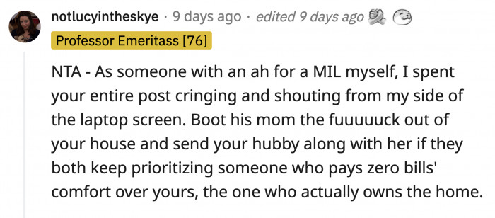 OP is the homeowner, but she's the only one being coerced into making a compromise