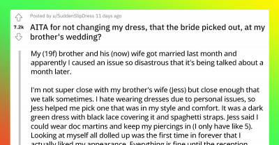 Confusion Weighs Heavy On This Redditor After She Refused To Change Her Outfit At Her Brother's Wedding