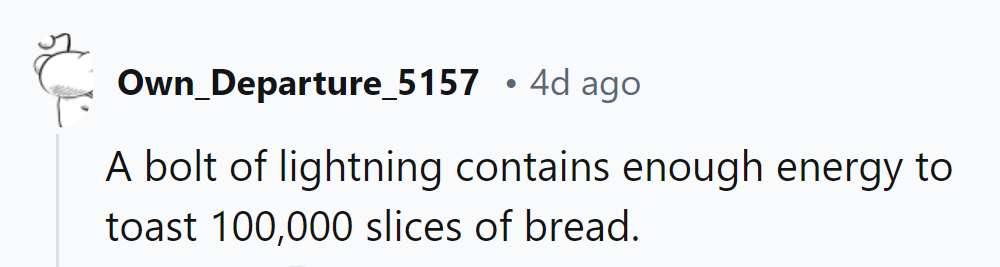 Lightning: nature's way of making toast on an electrifying scale.