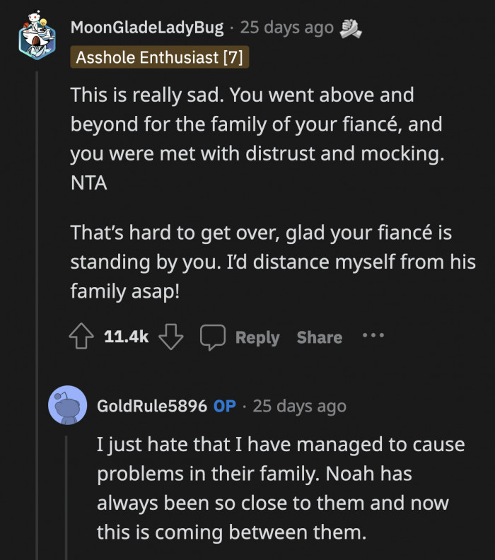 OP has a lot of work to do, seeing as she is still convinced the fallout was her fault and not Noah's family.