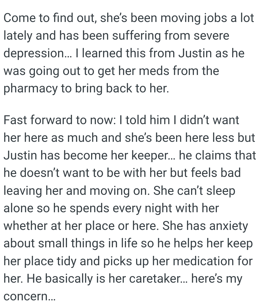 She can’t sleep alone, so OP's roommate spends every night with her