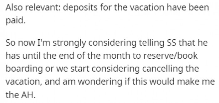 OP is now considering telling him that if he doesn't get it done, the vacation will be canceled