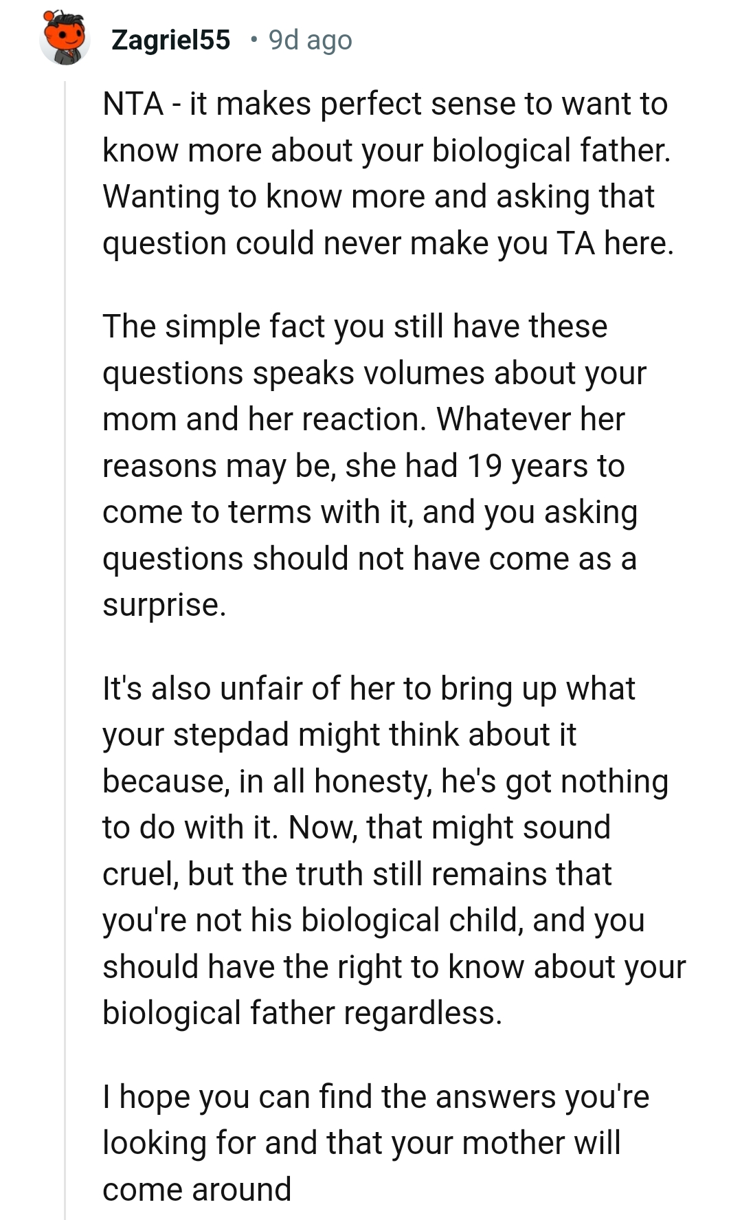It's unfair that she brought up OP's stepdad